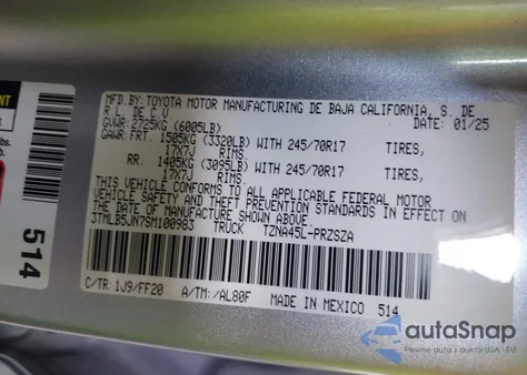 2025 Toyota Tacoma Double Cab from USA, damaged, VIN 3TMLB5JN7SM100983